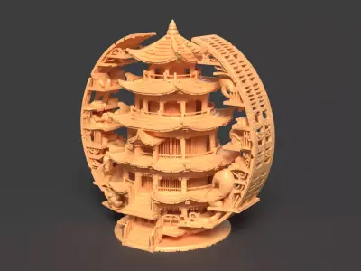 Chinese  ancient tower   Low-poly 3D model