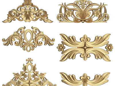 Collection of Carved Plaster Molding Decorations 02 Low-poly 3D model