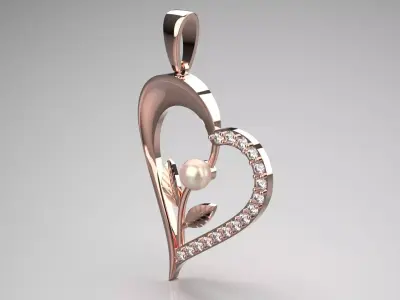 Rose Gold Heart Pendant with Diamonds and Pearls Model pp0059 3D print model