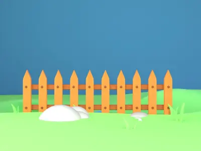 Fence near a river Low-poly 3D model
