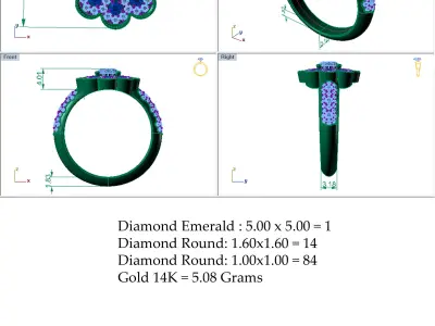 Flower Round Diamond Ring 3D print model