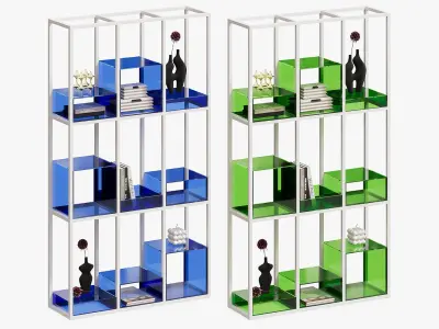 Open metal shelving with acrylic inserts 3D model