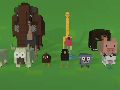 Voxel Animals Pack Low-poly 3D model