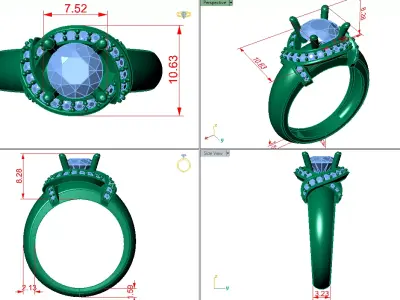 round shank hugged solitaire ring with pave all around  3D print model
