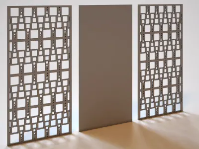 Partition set of three wooden screens 3D model