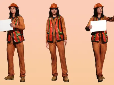 Realistic Female Laborer 3D Model for Construction Projects Low-poly 3D model