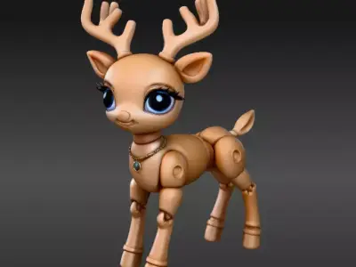 Christmas Reindeer Articulated Holiday Reindeer 3D Print Model Low-poly 3D model