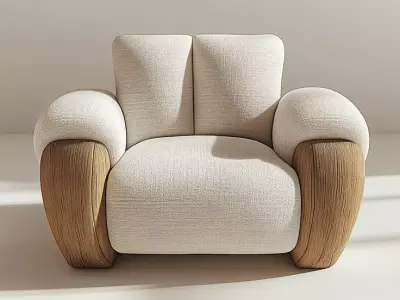 Modern Armchair Wooden Arms Beige Upholstered Chair 3D Model Low-poly 3D model