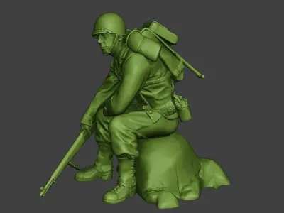 American soldier ww2 sit A10 3D print model