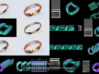 Diamond Cuban Bracelet Collection 3D Model Pack