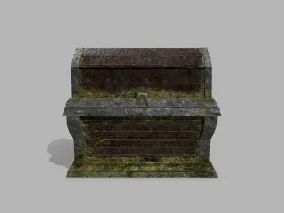 Chest old wooden box Low-poly 3D model