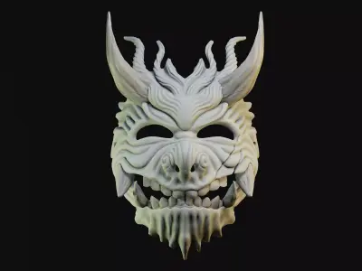 Oni Mask 2 Demon Horn Happy Face 3D print model