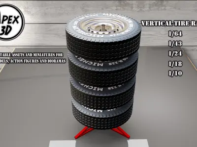 Vertical Tire Rack 3d printable in various scales 3D print model