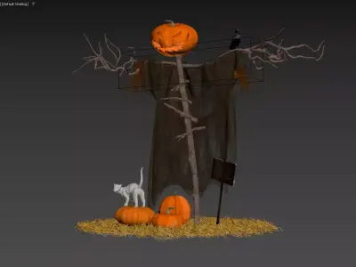 Halloween Scarecrow Decor with Pumpkin Head and Spooky Elements 3D model