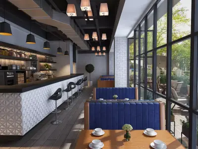 Coffee  garden restaurant modern decoration  very Clean scene 3D model