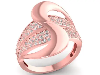 Elegant Wave Design Pave Diamond Ring for Women 2526 3D print model
