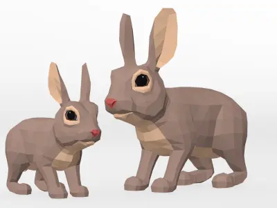 LowPoly Rabbits pack Low-poly 3D model