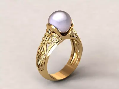 Gold Pearl Ring 3D print model