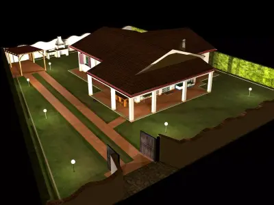 Italian Bungalow - One Storey Villa Low-poly 3D model