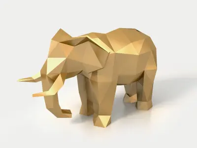 Low Poly Elephant golden Low-poly 3D model