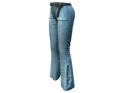 Diesel Blue Bell-Bottom Retro Denim Pants Jeans Low-poly 3D model