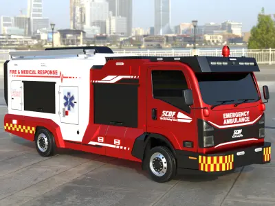 Emergency Response Firefighting and Medical Rescue Trucks 3D model
