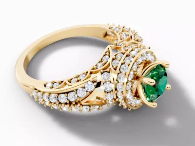 Ring 3D Model Large Center Stone Diamond Halo Design 3D print model