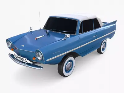 Amphicar 770 Blue Top Up Low-poly 3D model