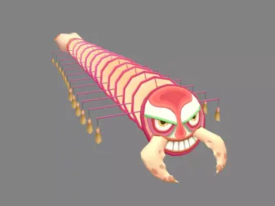 cartoon centipede kite - origami animals Low-poly 3D model