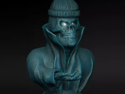 Skull lamp with woolen hat  open eyes 3D print model