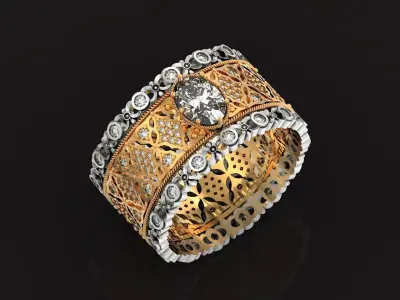 Art Deco Style wedding Ring  oval stone 1501 3D print model