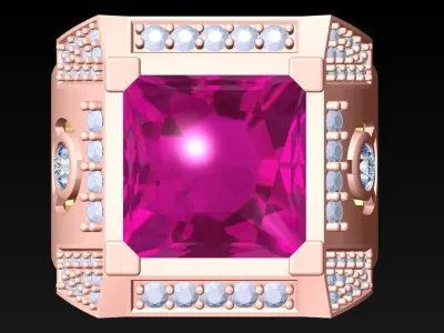 Square Stone Rings - Mens Rings - N2609 Free 3D print model