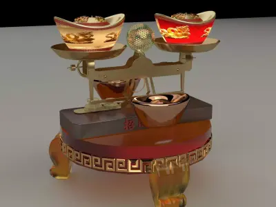 Chinese gold ingot 3D model 4