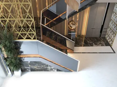 Stairs stairway in lobby of luxury apartment building 3D model