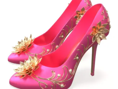High Heels With Decorative Patterns and Pearls Low-poly 3D model