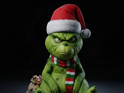 Grinch Christmas Figurine Holiday Grinch Decor Santa Hat Grinch 3D print model