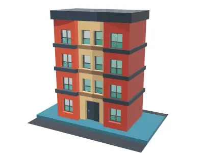 Cartoon Residential Building Low-poly 3D model