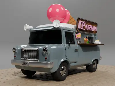Street Coffee  Ice Cream Van  Isometric Low Poly Low-poly 3D model