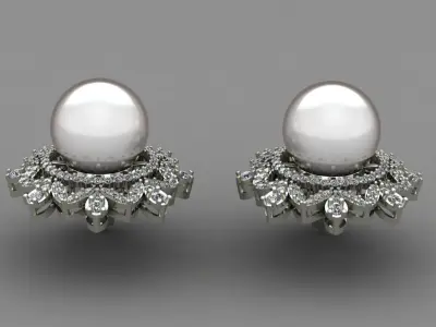 Diamond And Pearl Earrings 3D Print Model 3D print model