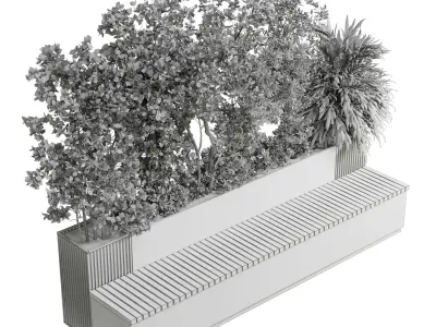 Indoor plant set 364  office garden bench  Low-poly 3D model