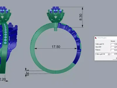 Elegant Diamond Ring Gold Jewelry Brand 3D print model