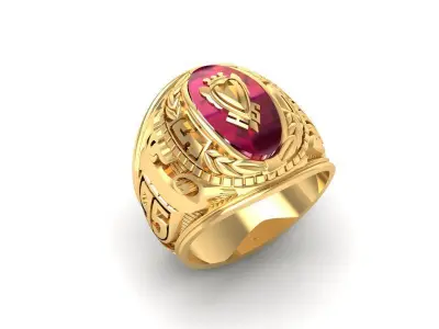 Luxury Red Oval Gemstone Gold Ring for Men 1075 3D print model