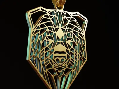 Bear Stylized Wireframe Pendant Amulet Necklace 3D print model