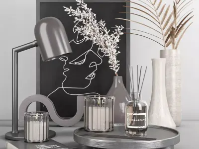 decorative set with dry flower 7 3D model