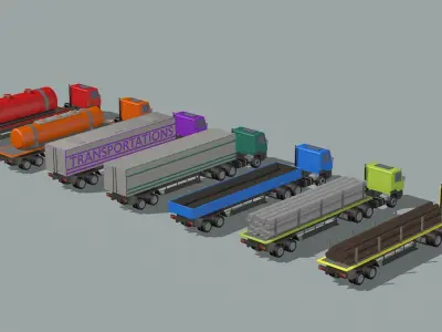 A set of large trucks 3D model