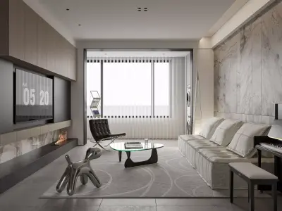 iving Room and Kitchen 3D model 3D model