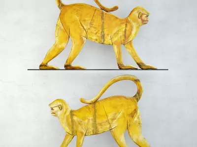 Vintage Wood Monkey Decor 3D model