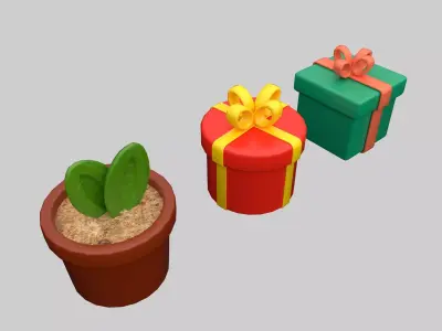 Gift Boxes and Decorative Plant Pot Low-poly 3D model