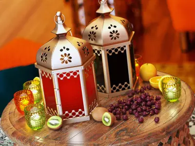 Decorative Set moroccan lanterns on table 3D model