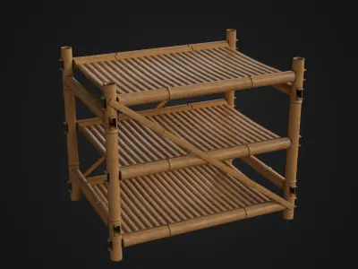 Old Japanese Bamboo Shelf Free low-poly 3D model